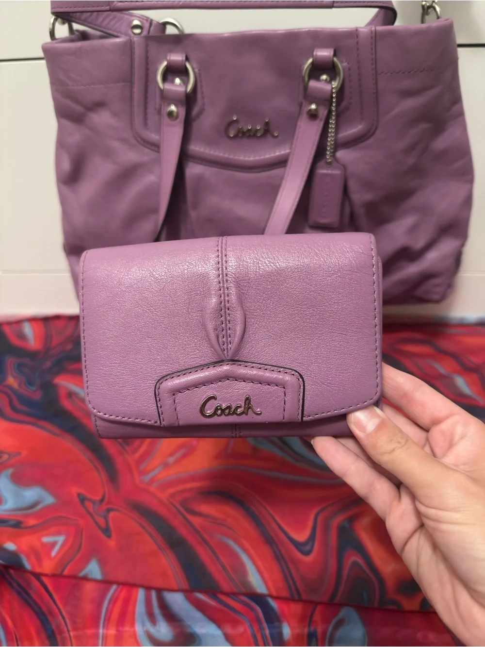 Vintage Y2K Coach Ashley Lavender Leather Satchel & Matching Wallet Bundle Set